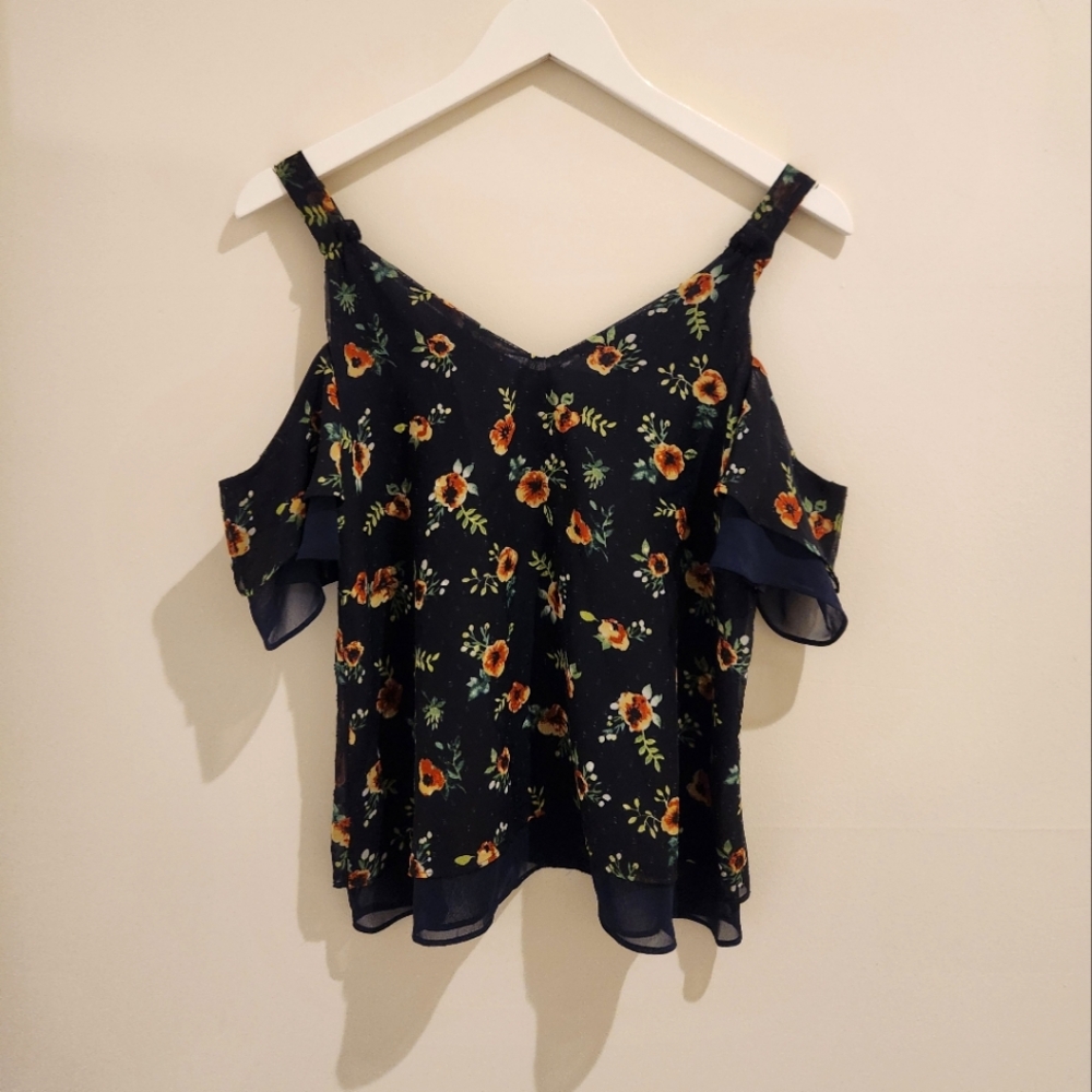 Floral Off-Shoulder Dark Navy Top (Sienna Sky) - XS